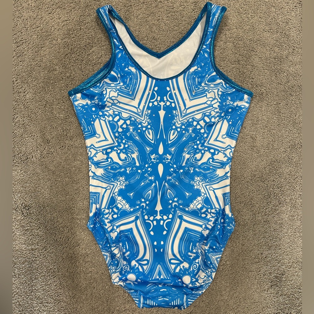 Blue and White Patterned Quattro Leotard